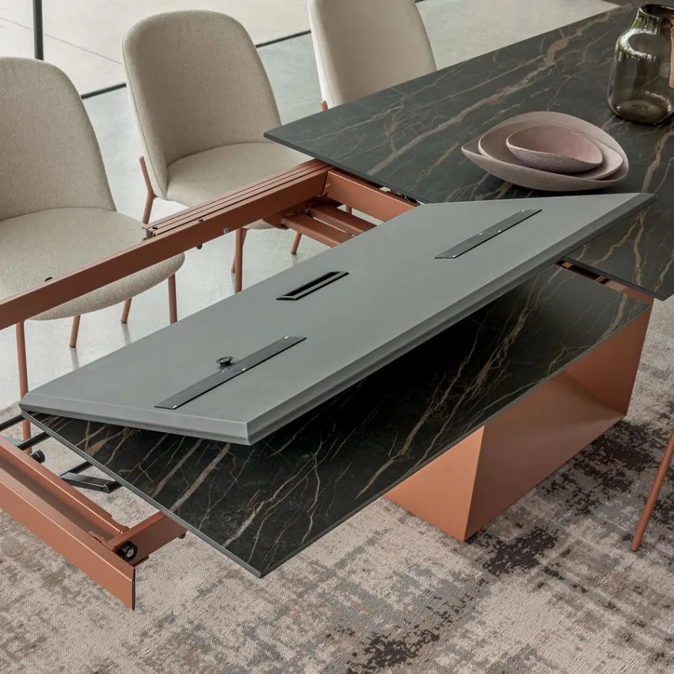 Mesa de Comedor Extensible hasta 280 o 298 cm Cerámica Metal - Revia viadurini