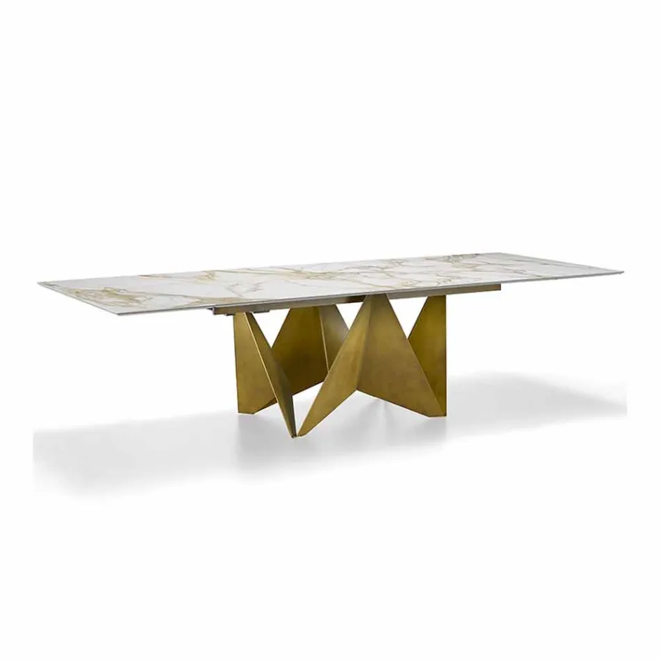 Mesa de comedor extensible hasta 294 cm en gres de mármol Made in Italy - Macro viadurini