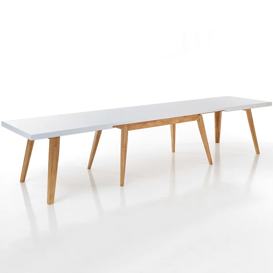 Mesa de comedor extensible hasta 315 cm en mdf y madera maciza - Paolo viadurini