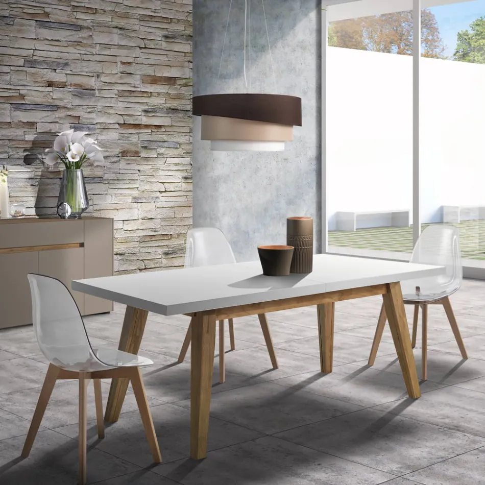 Mesa de comedor extensible hasta 315 cm en mdf y madera maciza - Paolo viadurini