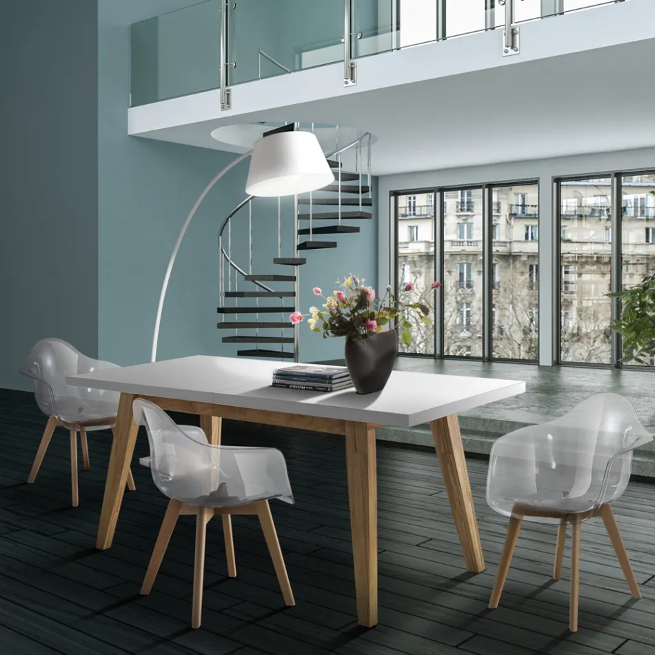 Mesa de comedor extensible hasta 315 cm en mdf y madera maciza - Paolo viadurini