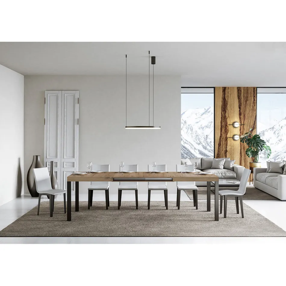 Mesa de Comedor Extensible hasta 440 cm en Madera y Hierro Made in Italy - Foxy viadurini