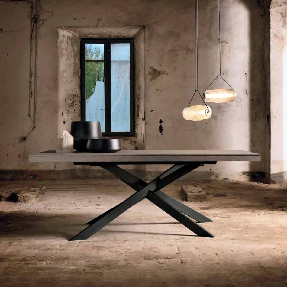 Mesa de comedor extensible en madera de roble L315cm hecha en Italia Oncino viadurini