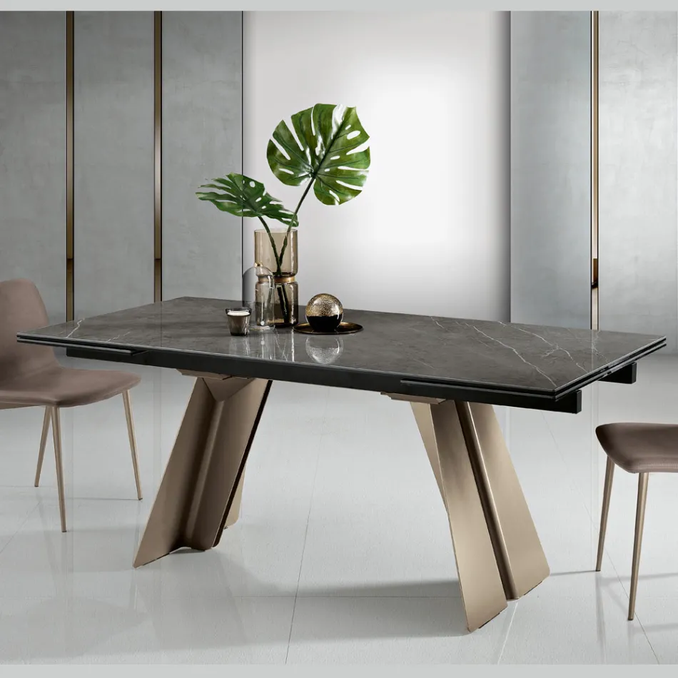 Mesa de comedor extensible en metal y vitrocerámica Made in Italy - Ania viadurini