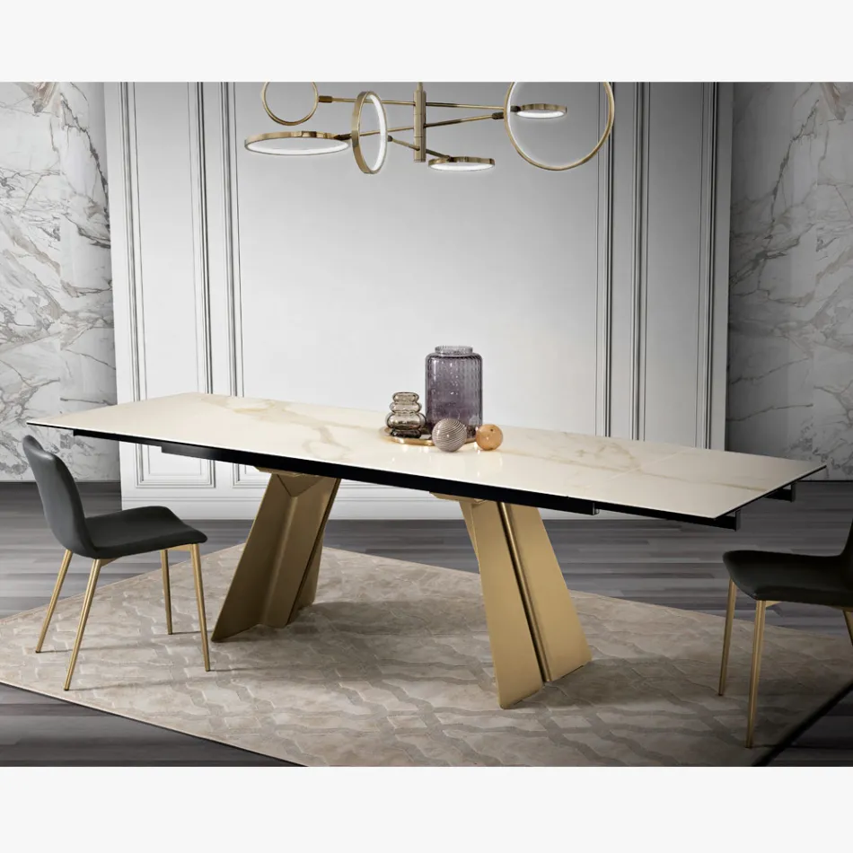 Mesa de comedor extensible en metal y vitrocerámica Made in Italy - Ania viadurini