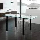 Mesa de comedor extensible de cristal extraclaro y metal, fabricada en Italia – Sopot  viadurini