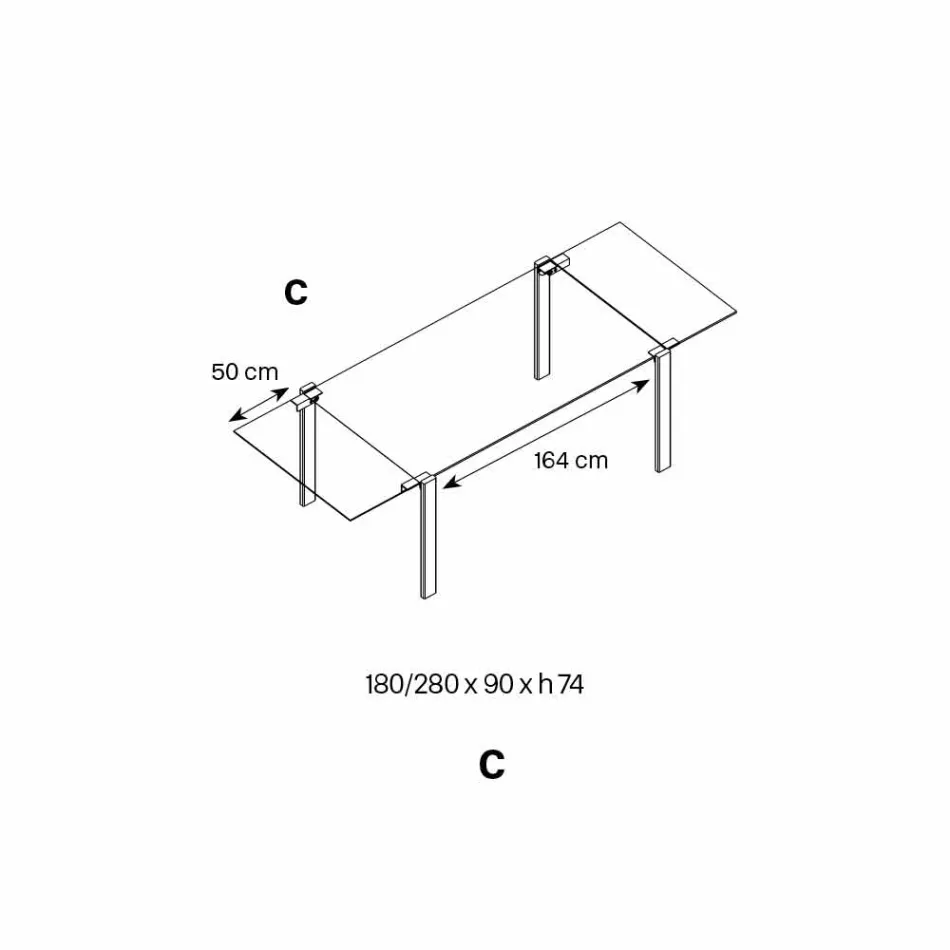 Mesa de comedor extensible en vidrio extraligero y metal Made in Italy - Sopot viadurini