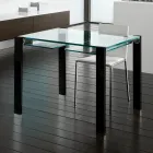 Mesa de comedor extensible de cristal extraclaro y metal, fabricada en Italia – Sopot  viadurini