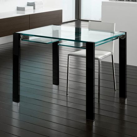 Mesa de comedor extensible de cristal extraclaro y metal, fabricada en Italia – Sopot  viadurini