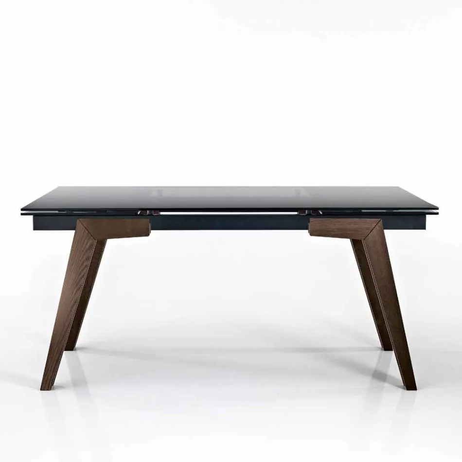 Mesa de comedor de vidrio ahumado extensible Dimitri hecha en Italia viadurini
