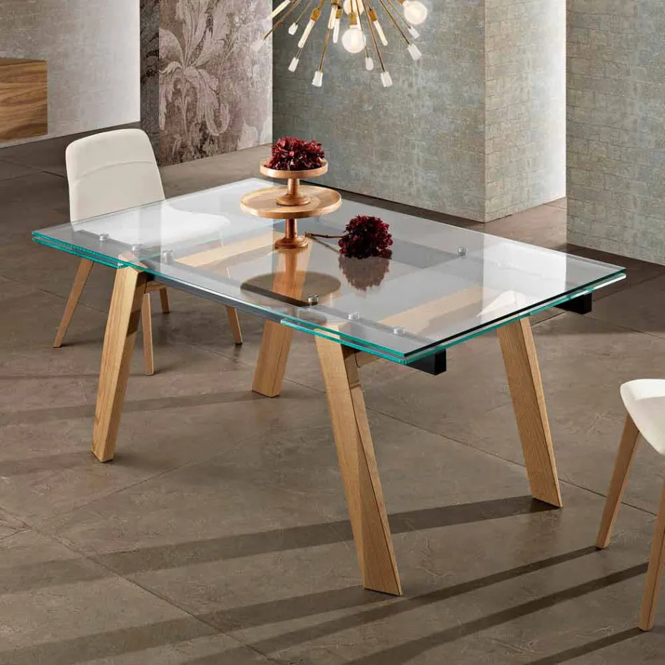 Mesa de comedor de cristal moderna extensible hecha en Italia, Azad viadurini