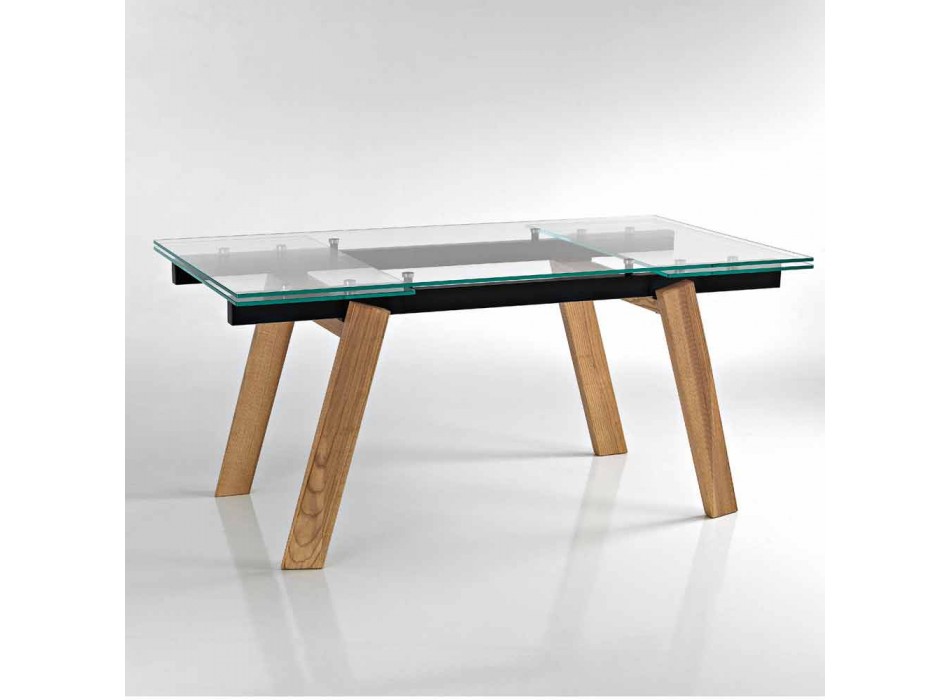 Mesa de comedor de cristal moderna extensible hecha en Italia, Azad viadurini