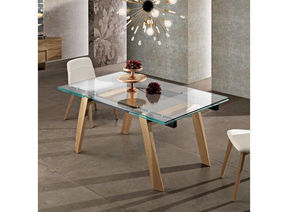 Moderna mesa de comedor extensible de vidrio hecha en Italia, Azad viadurini