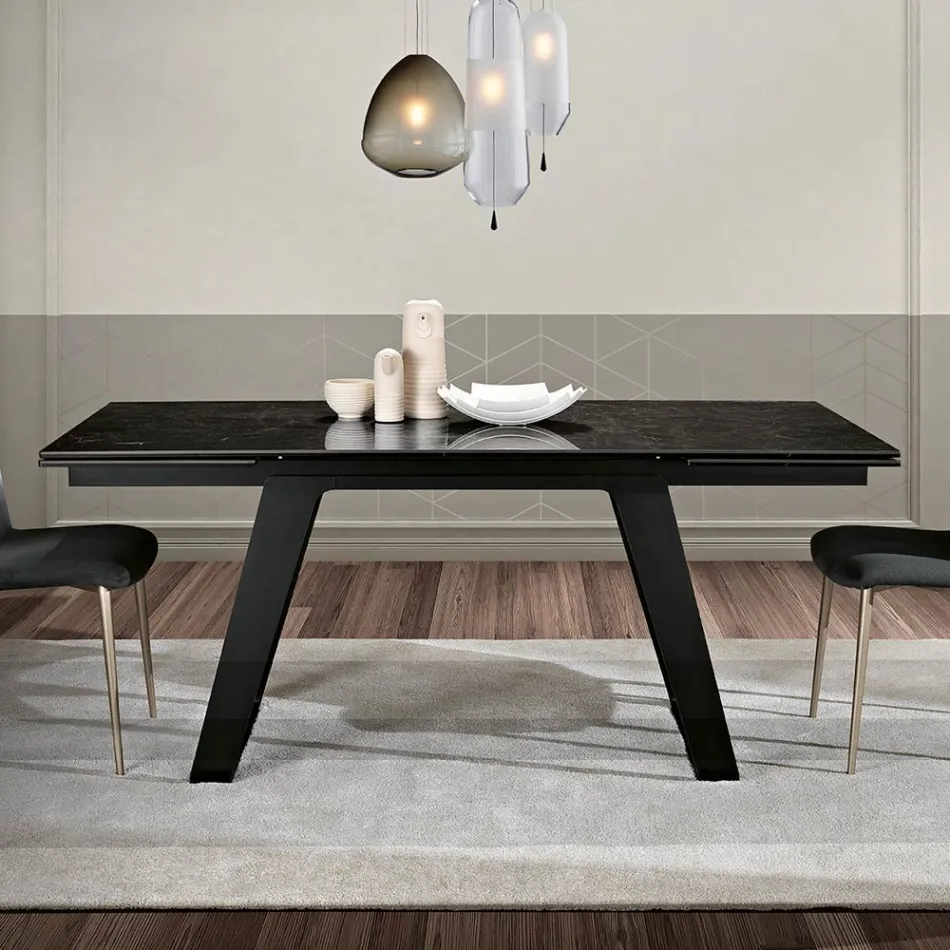 Mesa de comedor extensible de vitrocerámica y metal Made in Italy - Ania viadurini