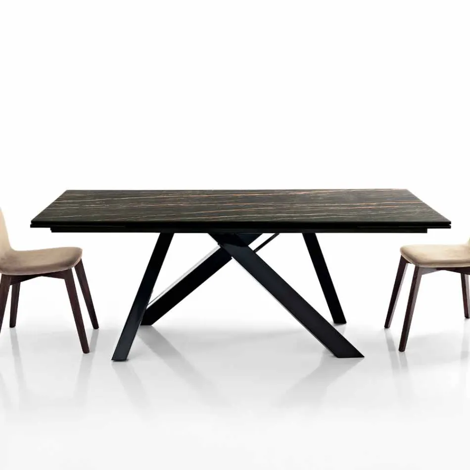 Mesa de comedor de vidrio cerámico extensible hecha en Italia, Wilmer viadurini