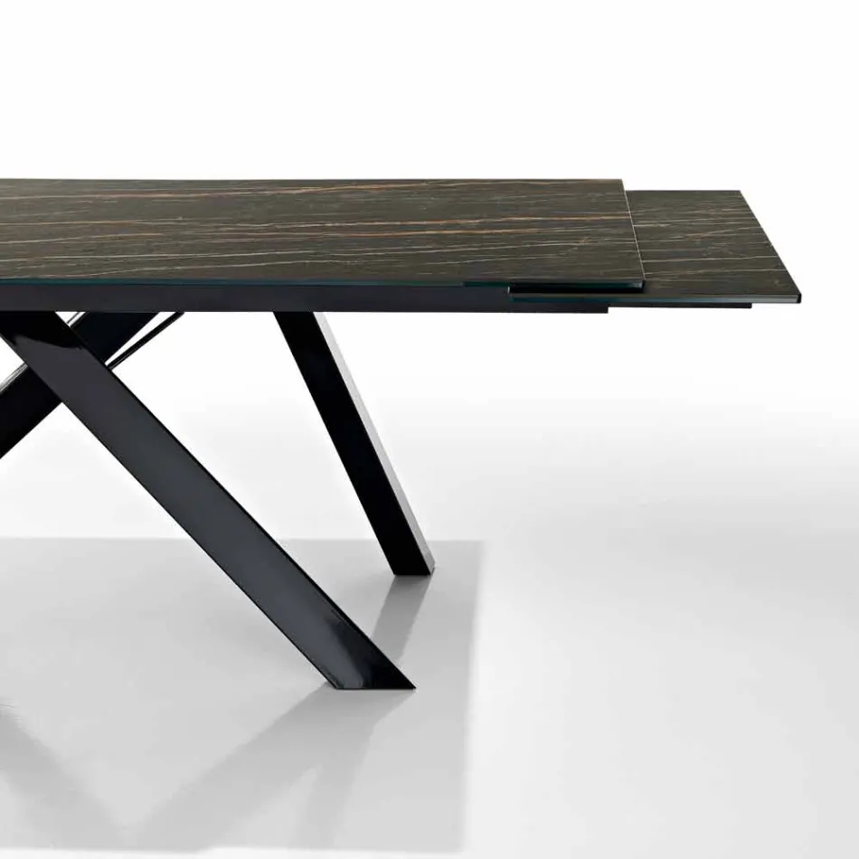 Mesa de comedor de vidrio cerámico extensible hecha en Italia, Wilmer viadurini