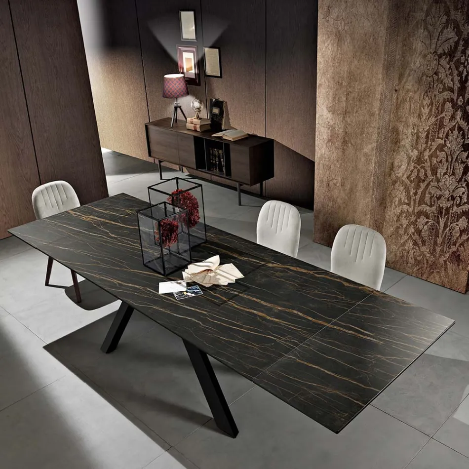 Mesa de comedor extensible de vitrocerámica hecha en Italia, Wilmer viadurini