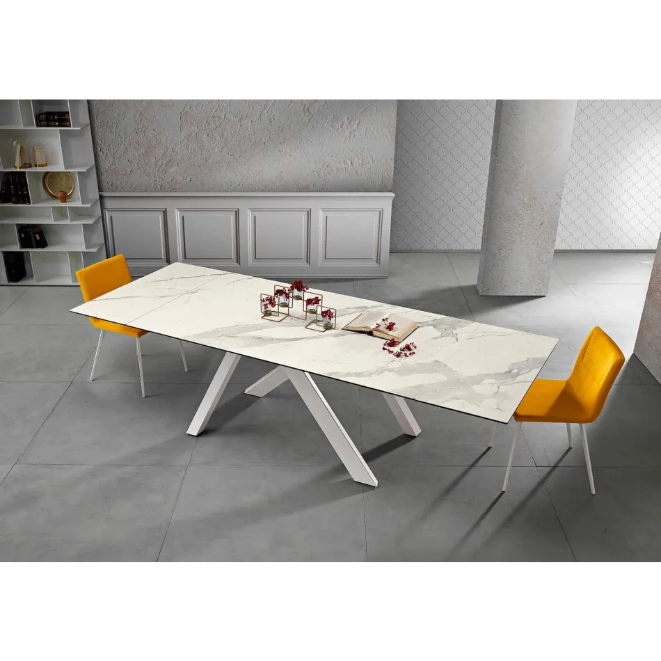 Mesa de comedor de vidrio cerámico extensible hecha en Italia, Wilmer viadurini