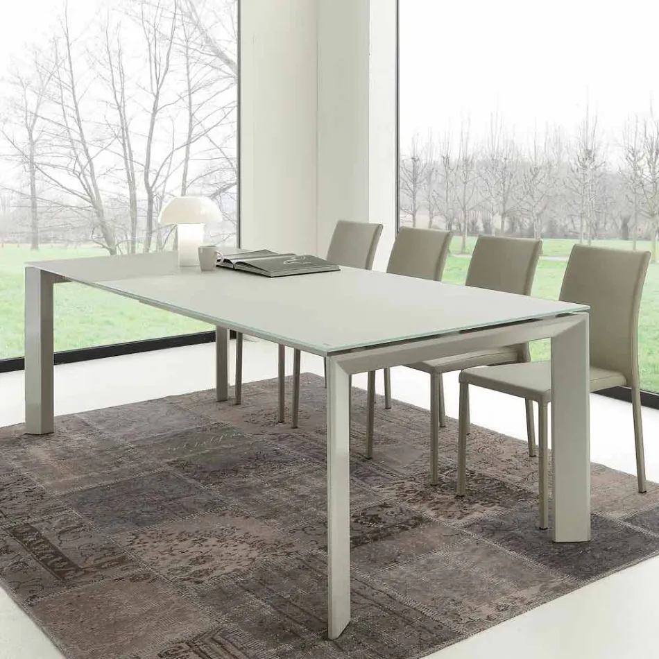 Mesa de comedor extensible, tapa de vidrio templado - Faleria viadurini