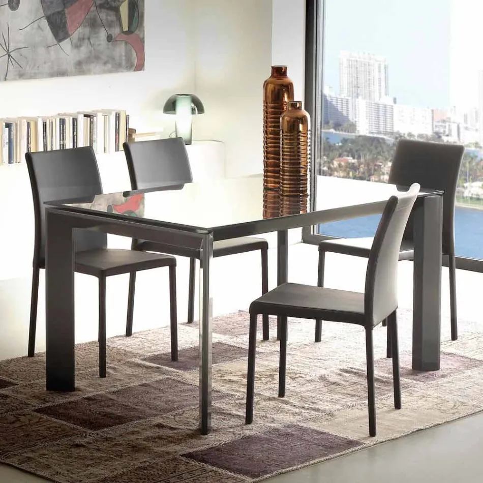 Mesa de comedor extensible, tapa de vidrio templado - Faleria viadurini