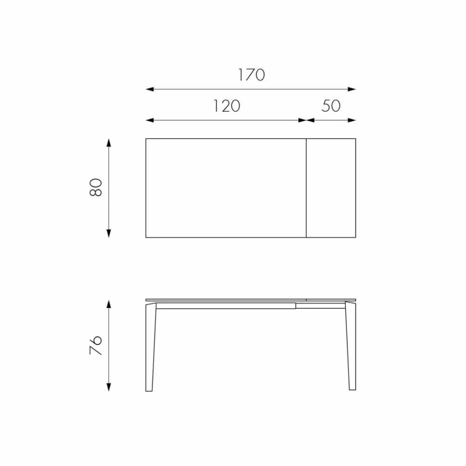 Mesa de comedor extensible de vitrocerámica, 120 / 170xP80 cm, Bino viadurini