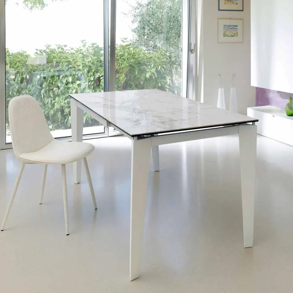 Mesa de comedor extensible de vitrocerámica, 120 / 170xP80 cm, Bino viadurini