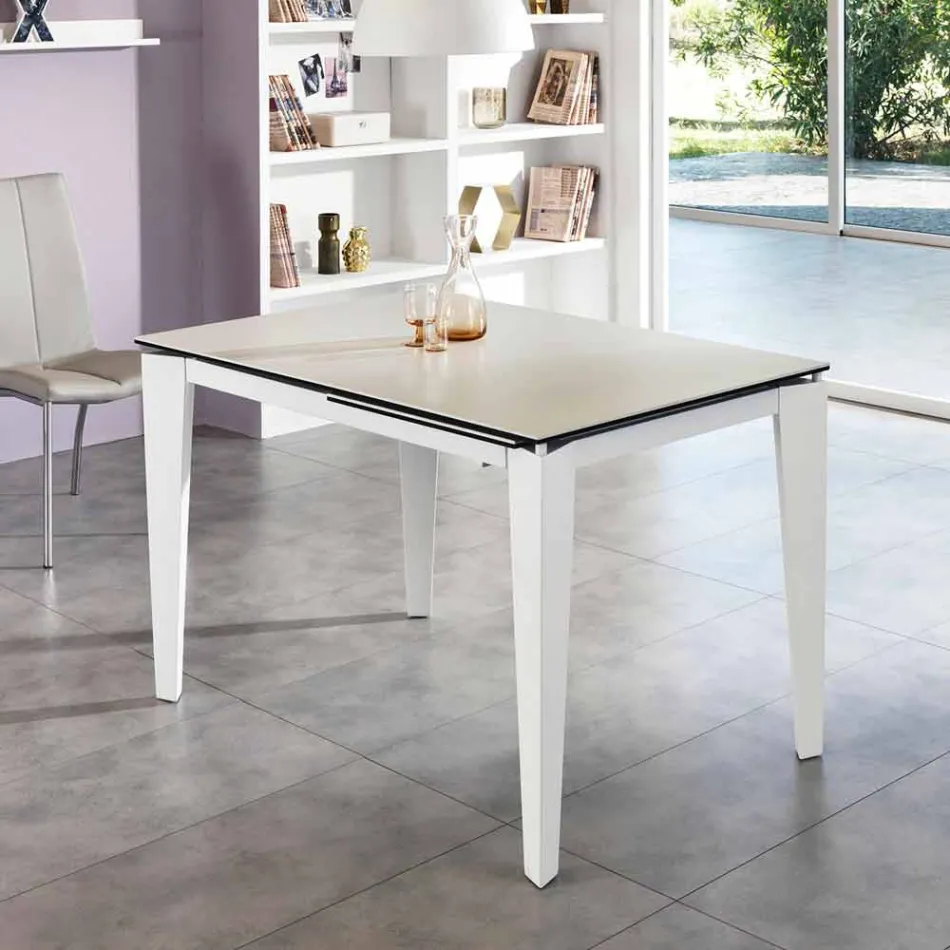 Mesa de comedor extensible de vitrocerámica, 120 / 170xP80 cm, Bino viadurini