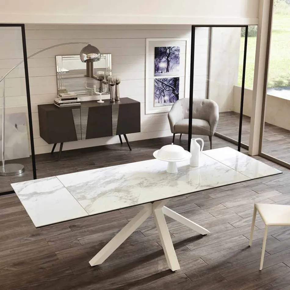 Mesa de comedor extensible de vitrocerámica, l.160 / 240xp.90 cm, Bacco viadurini