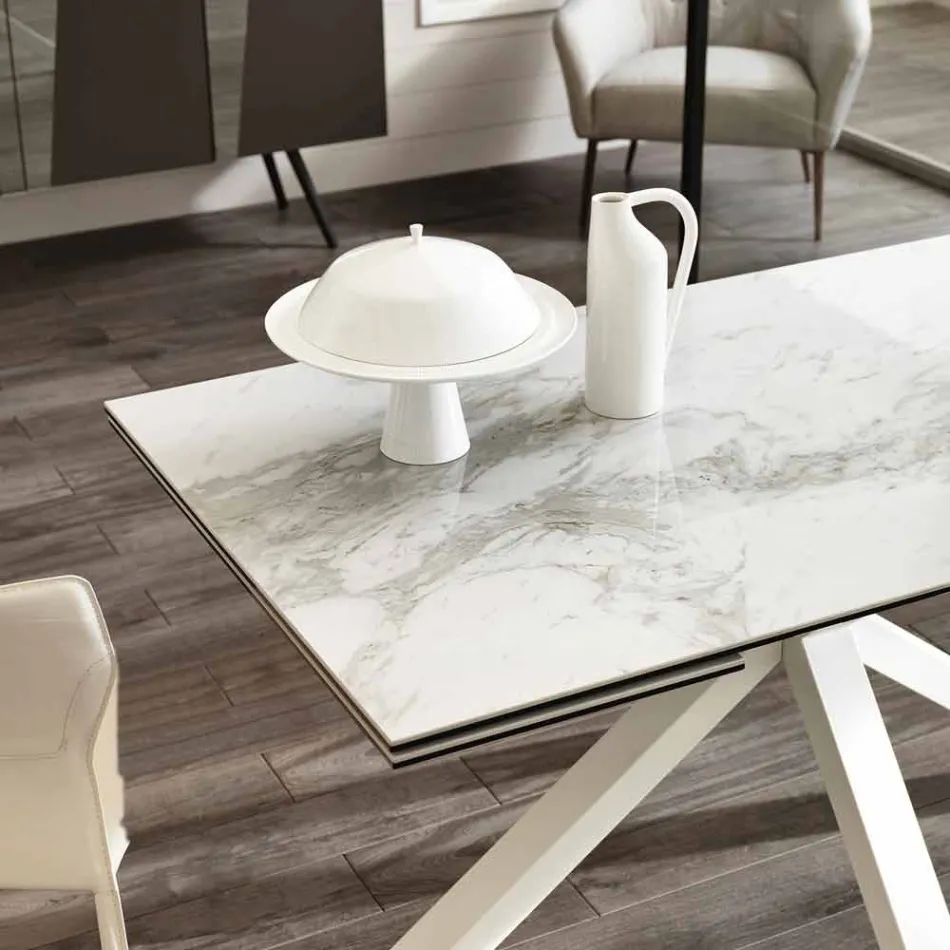 Mesa de comedor extensible de vitrocerámica, l.160 / 240xp.90 cm, Bacco viadurini