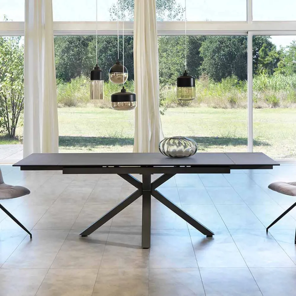 Mesa de comedor extensible de vitrocerámica, l.160 / 240xp.90 cm, Bacco viadurini