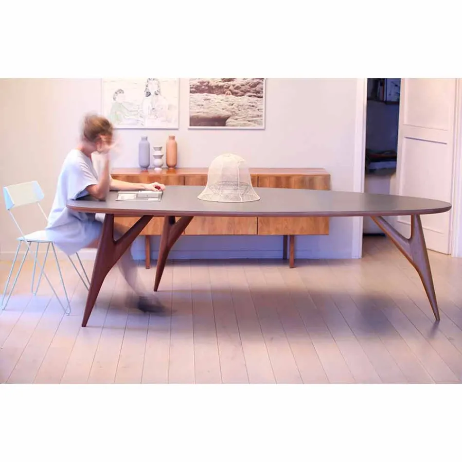 Mesa de comedor artesanal en Hpl y caoba maciza Made in Italy - Roble viadurini