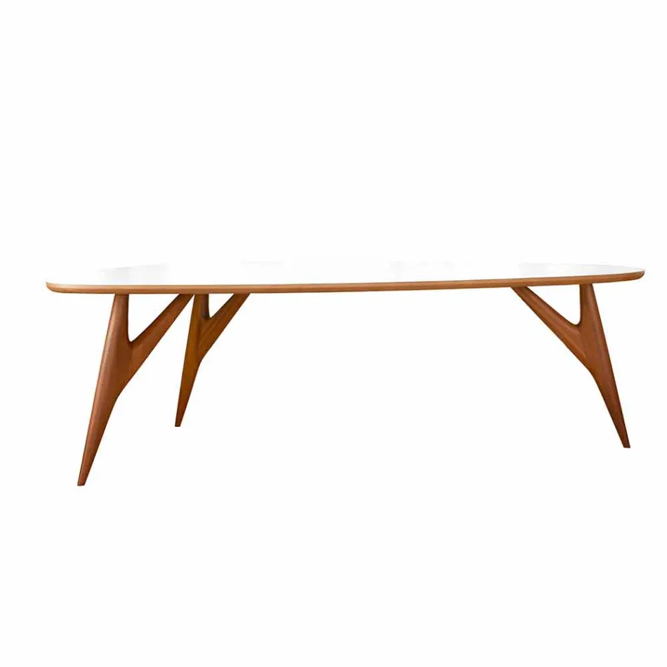 Mesa de comedor artesanal en Hpl y caoba maciza Made in Italy - Roble viadurini