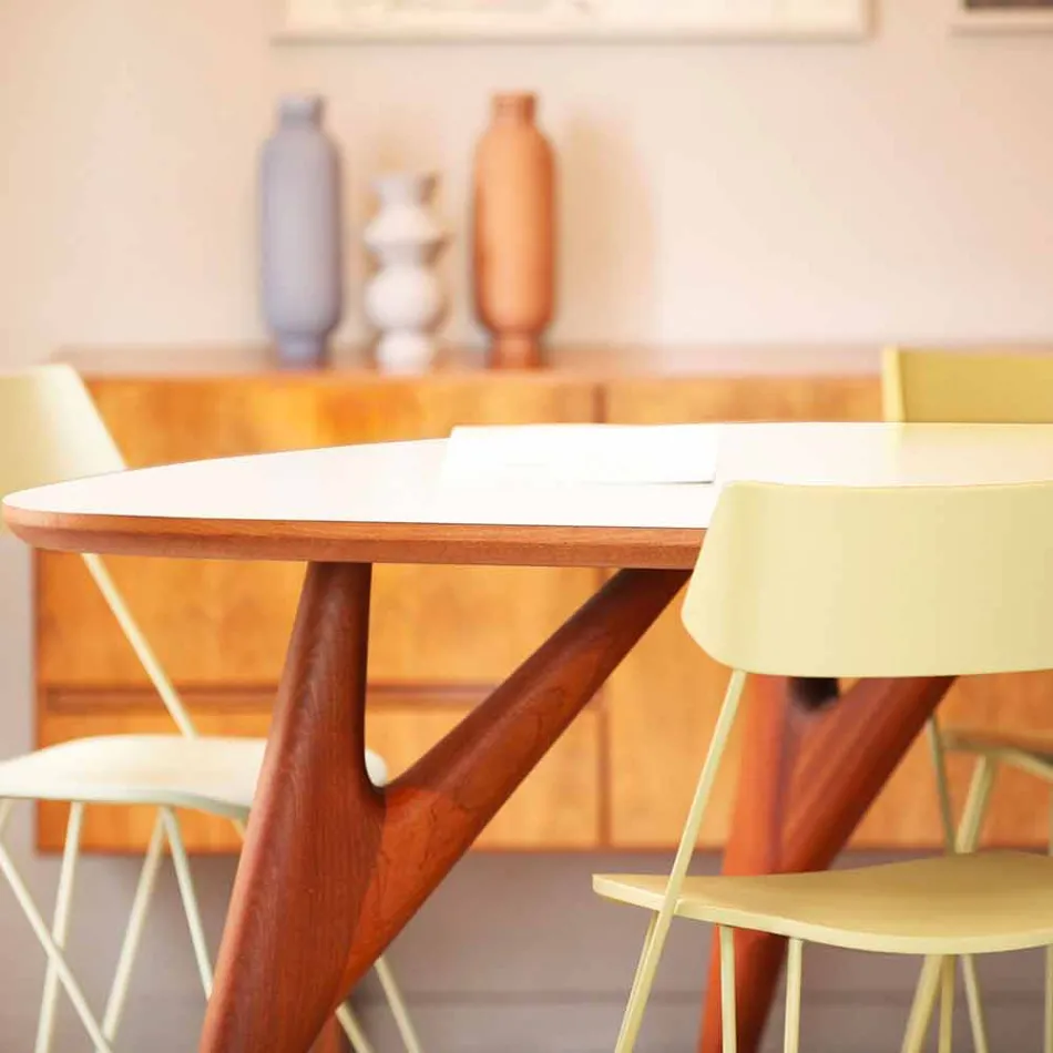 Mesa de comedor artesanal en Hpl y caoba maciza Made in Italy - Roble viadurini