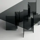 Mesa de comedor con base y tapa rectangular de vidrio Made in Italy - Thommy viadurini