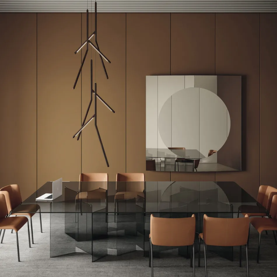 Mesa de comedor con base y tapa rectangular de vidrio Made in Italy - Thommy viadurini