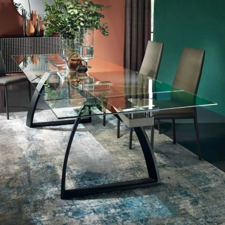 Mesa de comedor con tapa de cristal extensible Made in Italy - Antimo viadurini