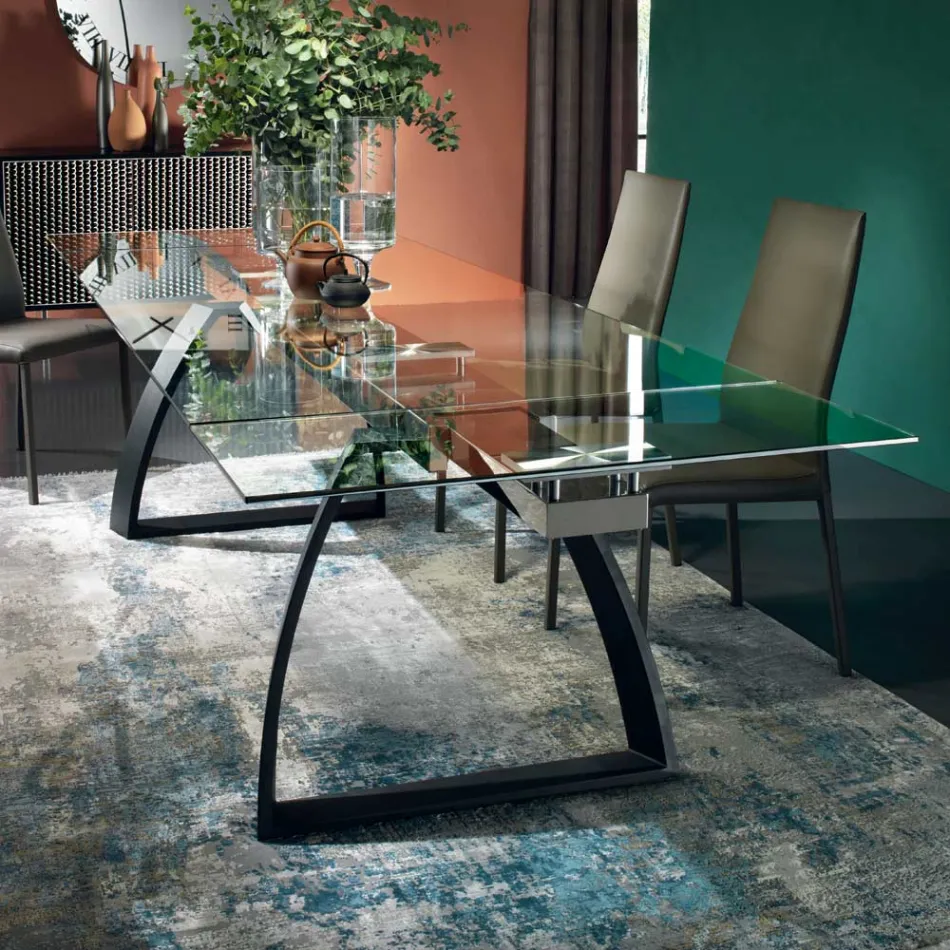 Mesa de comedor con tapa de cristal extensible Made in Italy - Antimo viadurini