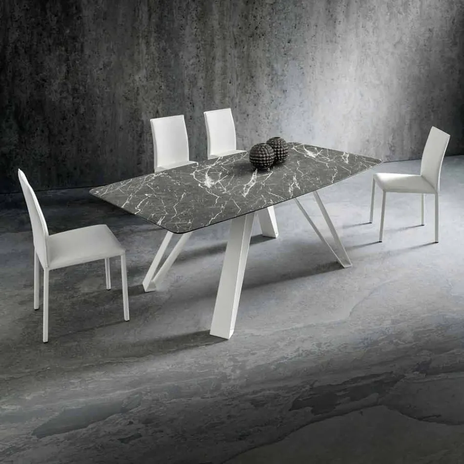 Mesa de comedor con tapa de Hpl y base de metal Made in Italy - Aresto viadurini