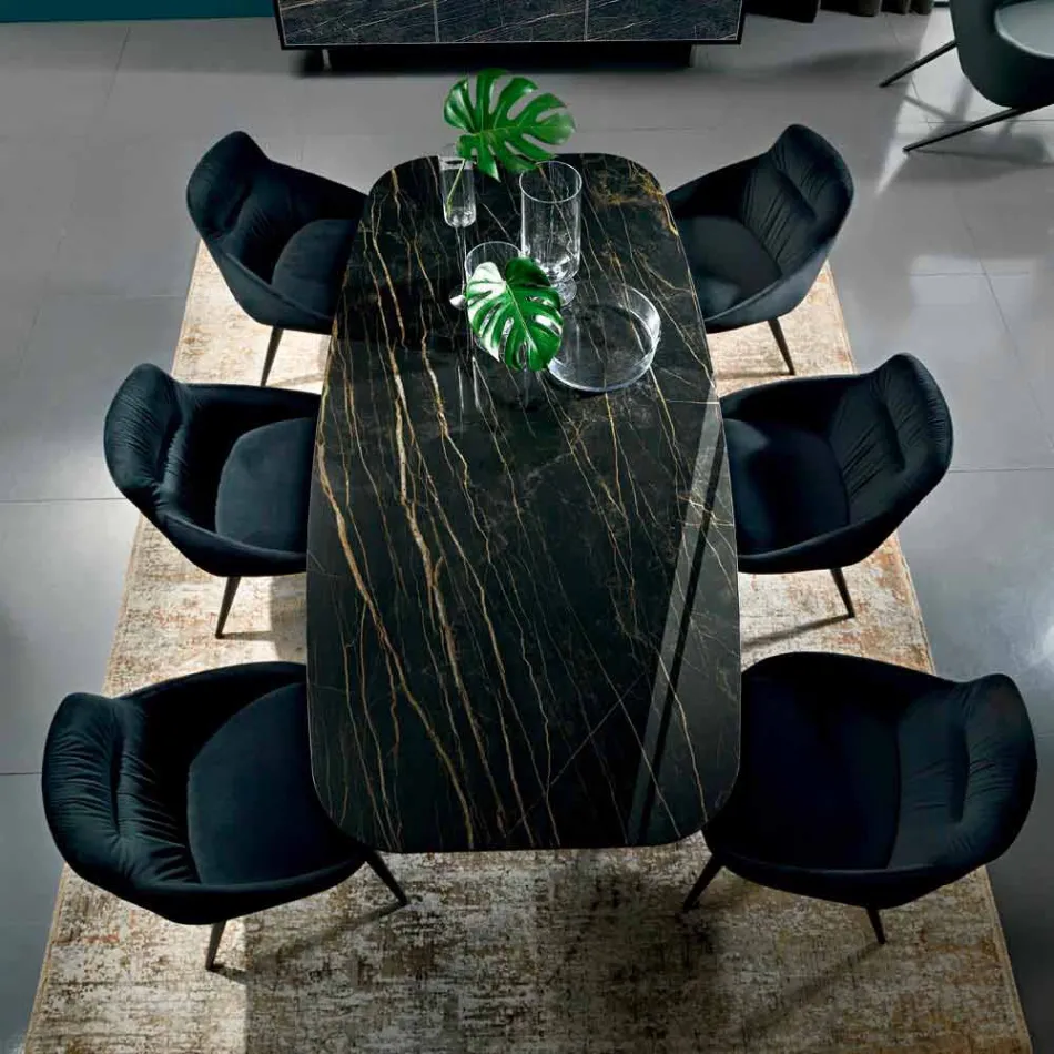 Mesa de comedor con tablero en Hipermármol precioso Made in Italy - Settimmio viadurini