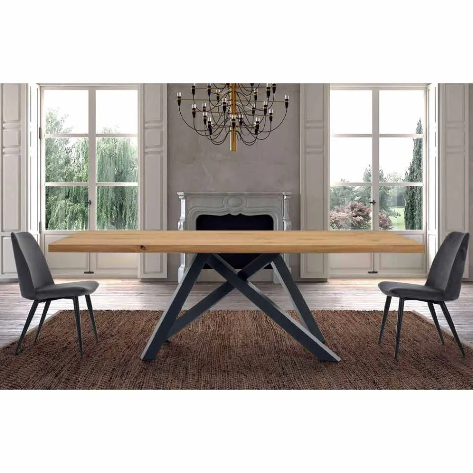 Mesa de comedor con tapa de madera chapada Made in Italy - Settimmio viadurini