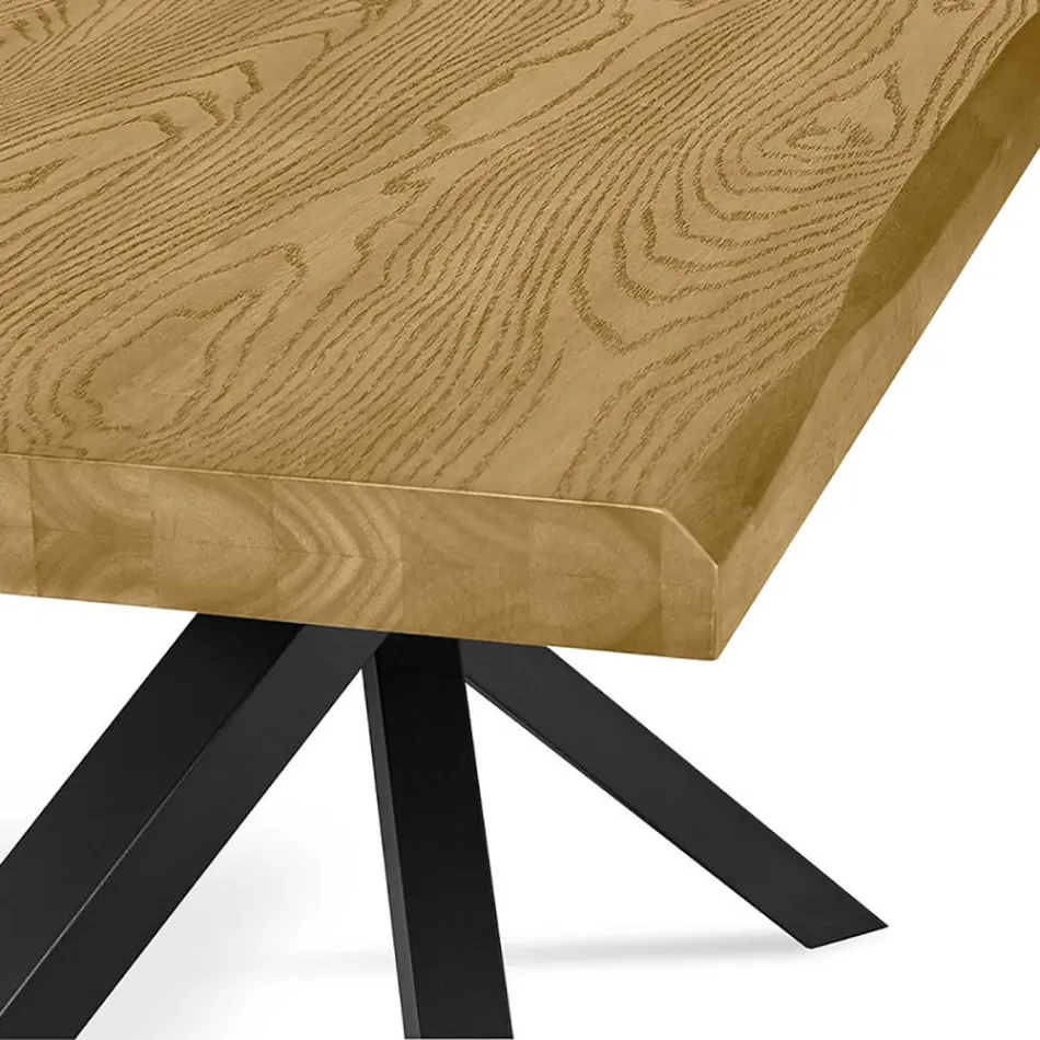 Mesa de Comedor con Tablero de Madera Maciza y Base de Metal - Ibisco viadurini