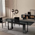 Mesa de Comedor con Tapa de Cristal Ahumado y Base de Metal 4 Dimensiones - Speck
