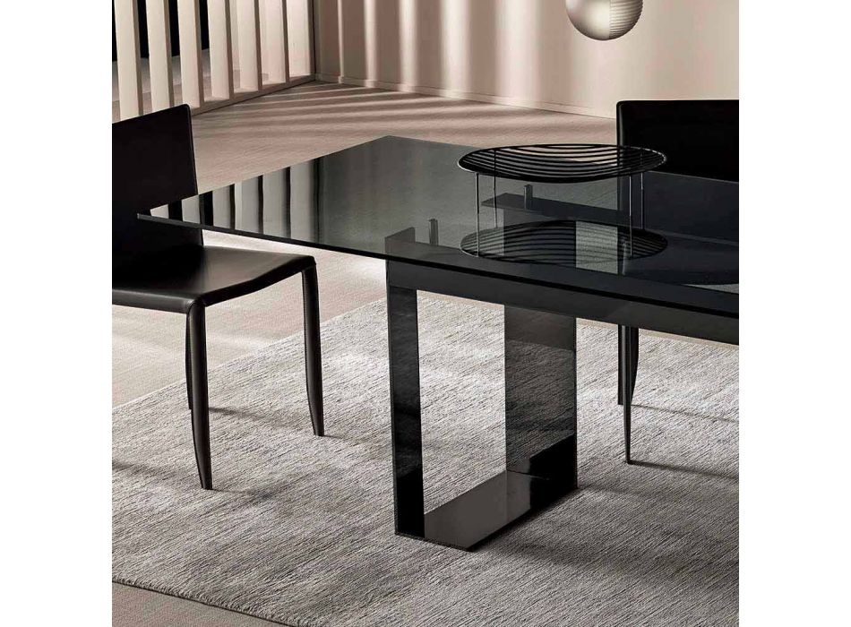 Mesa de Comedor con Tapa de Cristal Ahumado y Base de Metal 4 Dimensiones - Speck viadurini