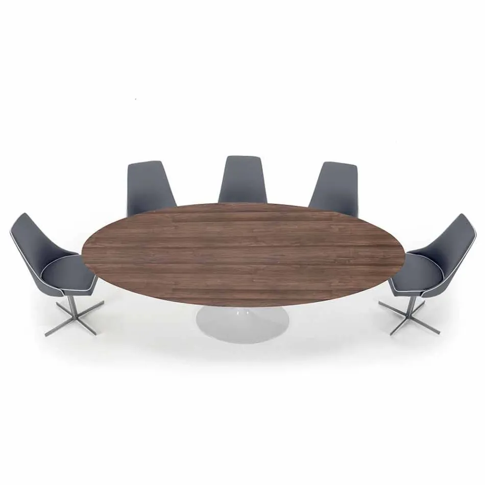 Mesa de comedor con tapa ovalada en laminado HPL Made in Italy - Dólares viadurini