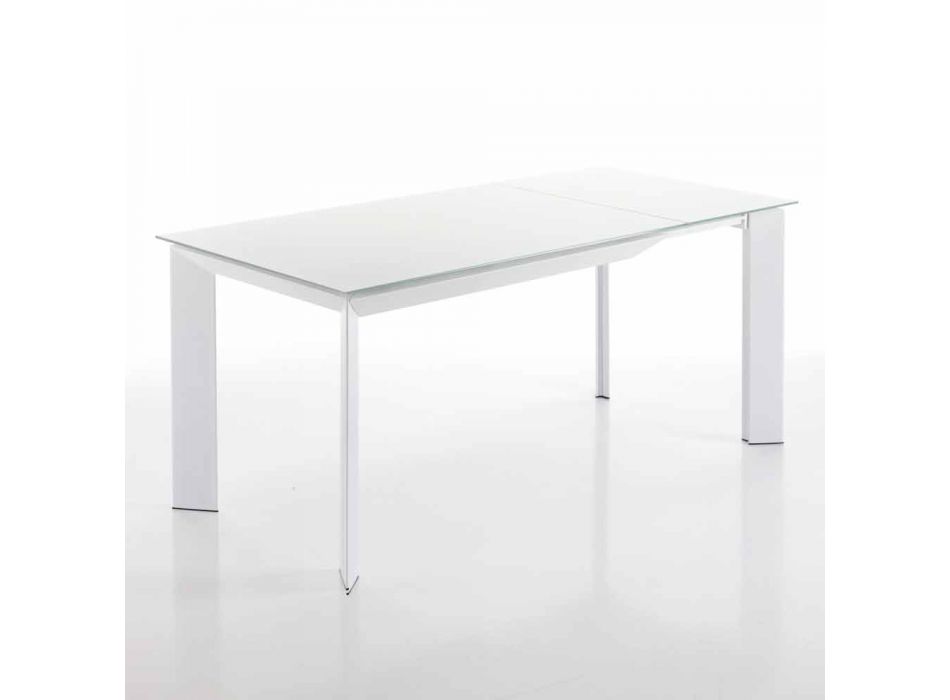 mesa de comedor con tapa de cristal templado pintado bianco Zeno viadurini
