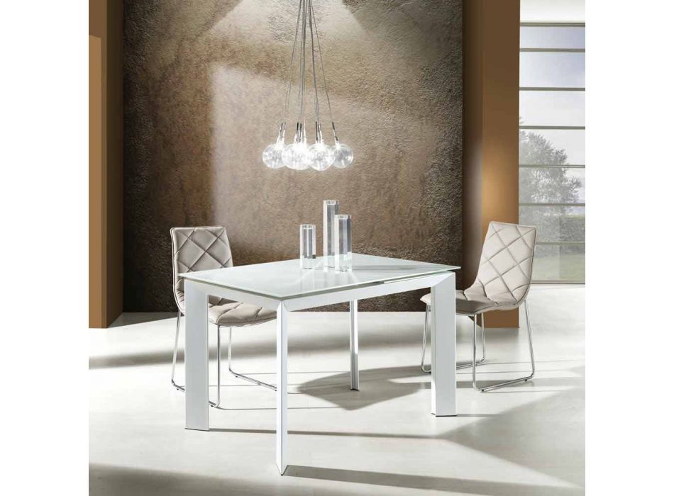 mesa de comedor con tapa de cristal templado pintado bianco Zeno viadurini