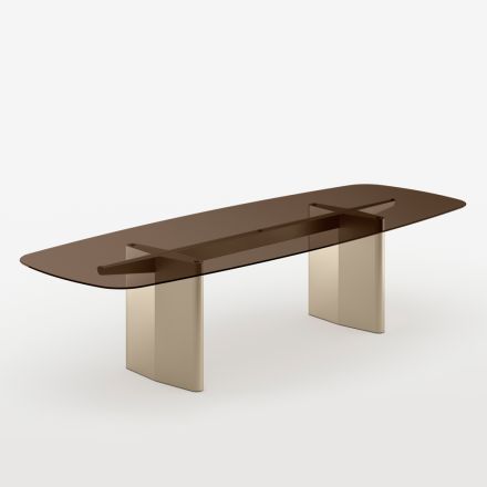 Mesa de comedor Opalia de 320 cm, de cristal y metal, fabricada en Italia. viadurini