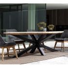 Mesa de comedor de exterior con tapa ovalada de teca, Homemotion - Selenia viadurini