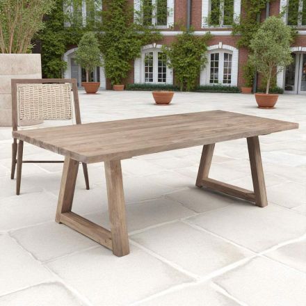 Mesa de comedor de exterior de madera de teca reciclada Made in Italy - Bambi viadurini