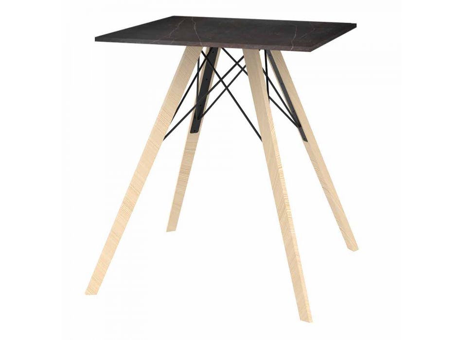 Mesa de comedor de diseño en madera y cuadrada Dekton 4 piezas - Faz Wood by Vondom viadurini